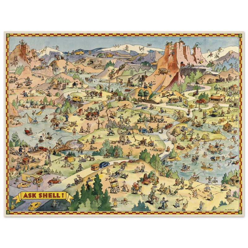Tour with Confidence with Shell  illustrated vintage map  by Don Bloodgood.