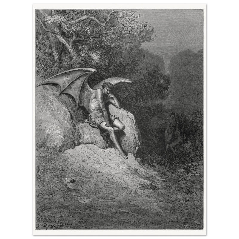 Gustave Dore Paradise Lost engraving .Satan's contemplation upon observing the beauty of Earth.