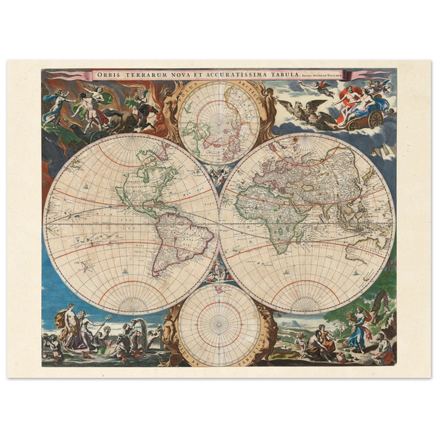 Old world map Orbis Terrarum Nova et Accuratissima Tabula poster by Nicolaes Visscher.