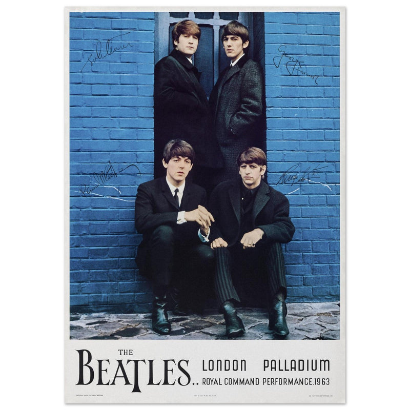 The Beatles Royal Command concert London Palladium Venue. Vintage music poster reproduction.
