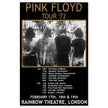 Pink Floyd music concert poster part of tour 72 Rainbow Theatre London.