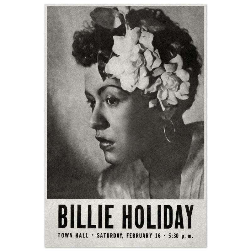 Billie Holiday concer music poster in New York City Town Hall in 1946.