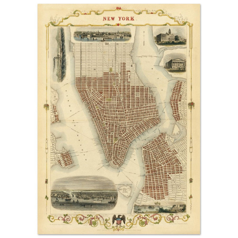Vintage New York City map. Antique city plan of the city of New York.