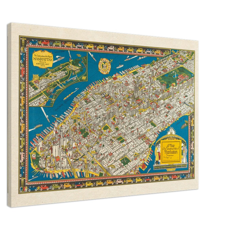 Old map of Manhattan New York City. Antique map reproduction of Manhattan of the 20's
