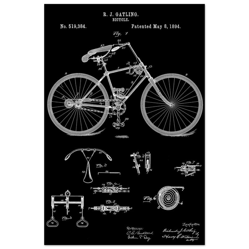 Vintage bicycle patent by Richard J Gatling 1894