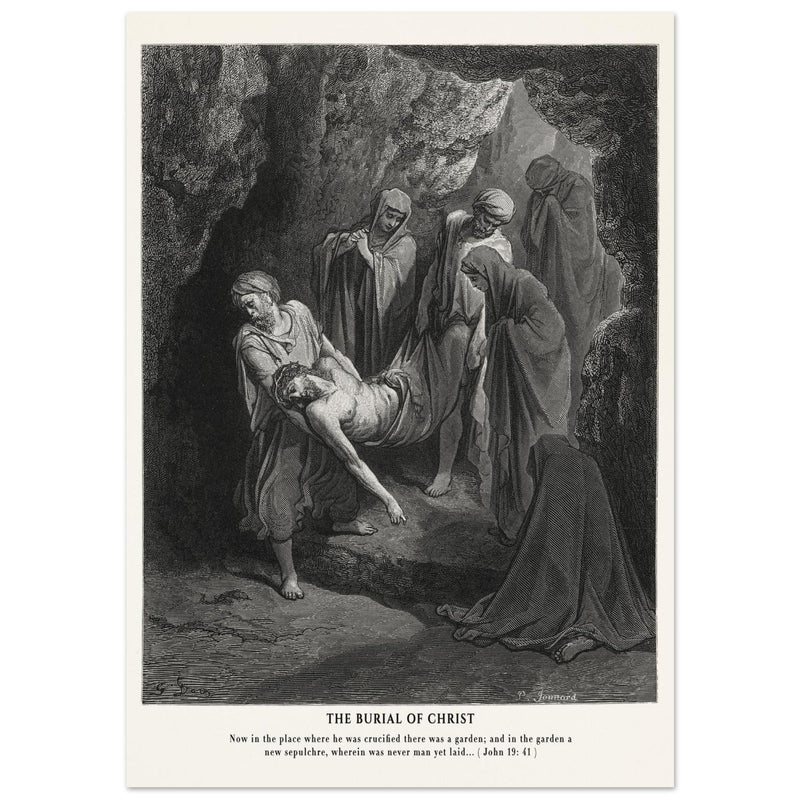 Gustave Dore The Bible engraving print . The Burial of Christ illustration .