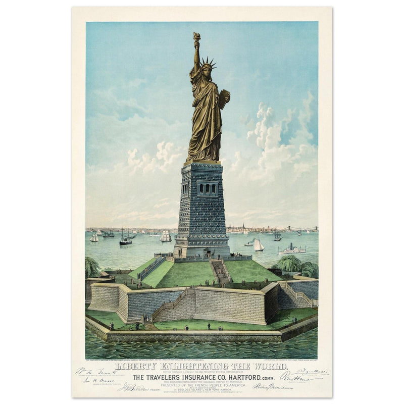The Statue of Liberty New York City travel vintage poster .
