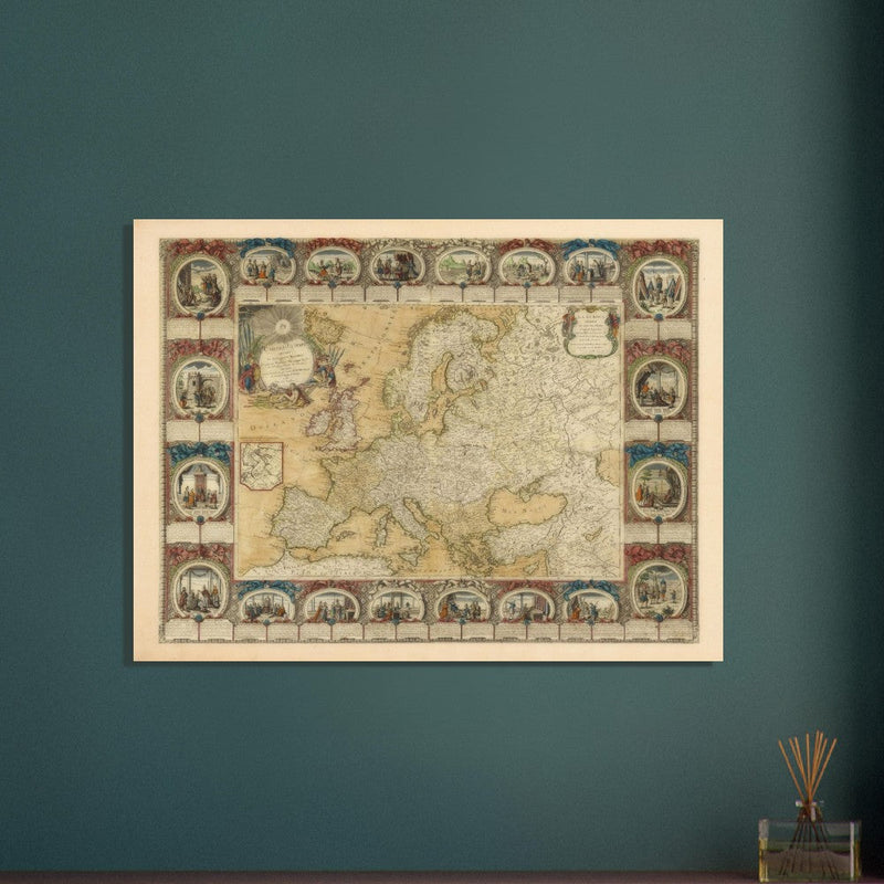 Ancient antique map of Europe. The map is devided in empires and realms.  poster.