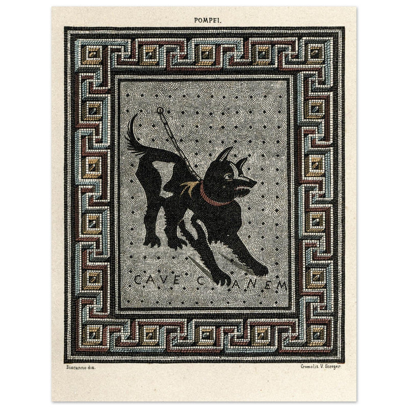 Watchdog mosaic chromolithograph reproduction Cave Canem by Victor Steeger
