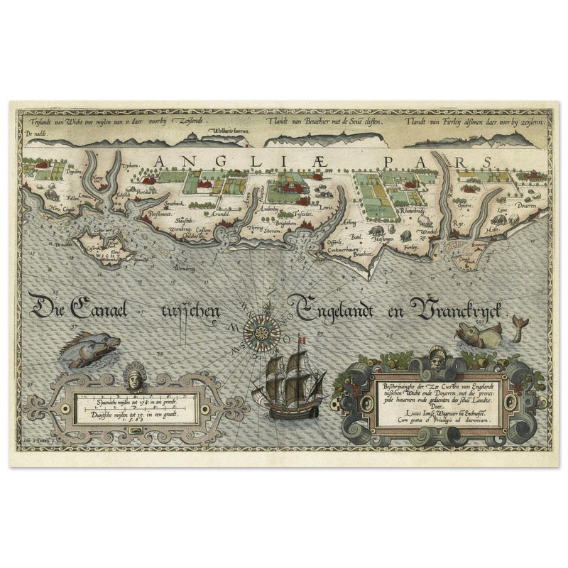 Map of the South Coast between the Isle of Wight and Dover United Kingdom by Lucas Jansz