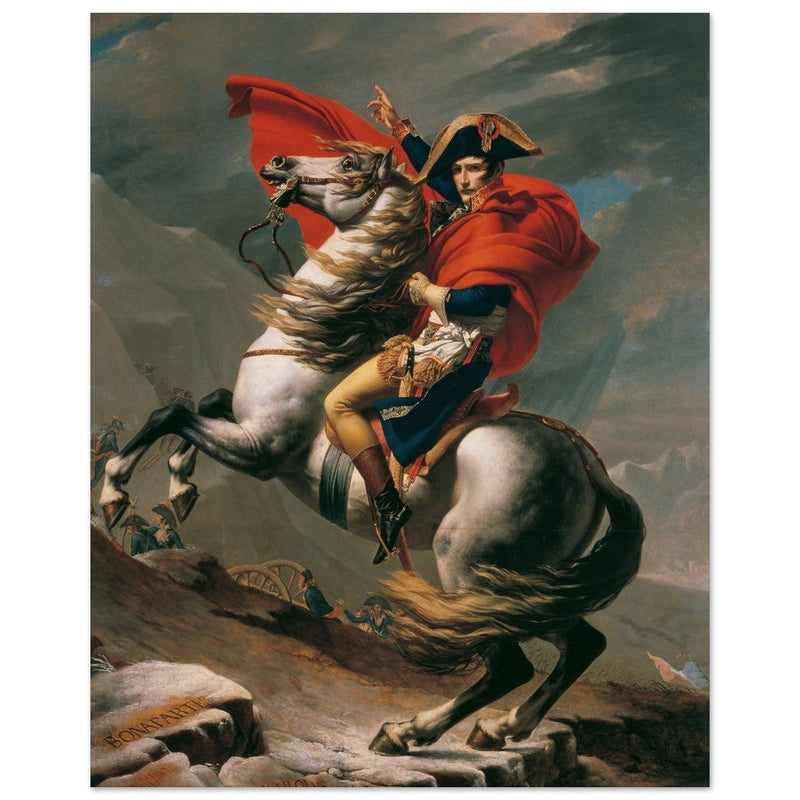 Napoleon at the Great St. Bernard painting by Jacques Louis David 1801.