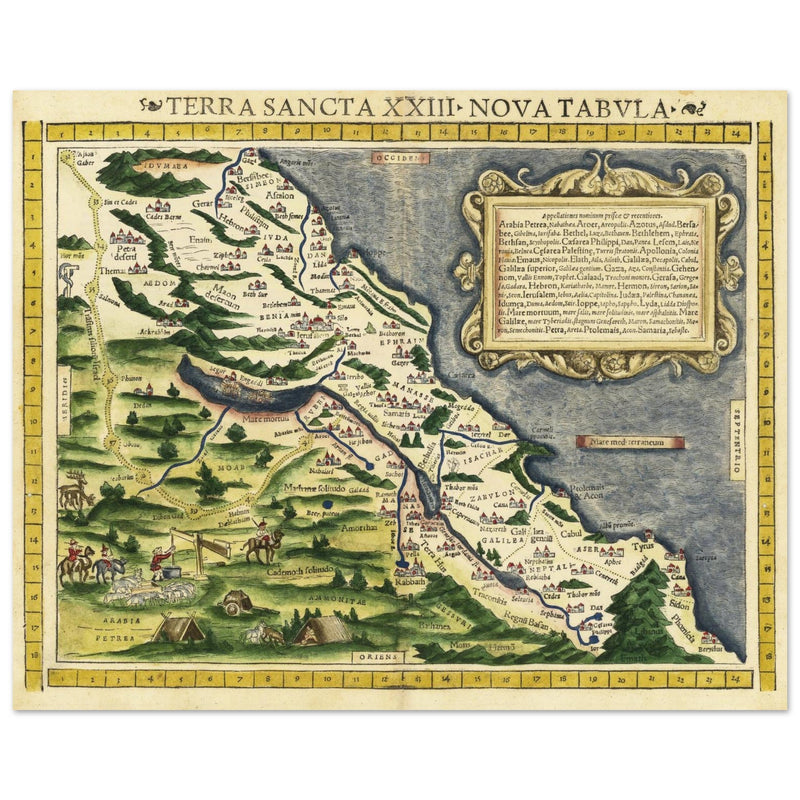 Terra Santa Nova Tabula. Ancient map of Holy Land by Sebastian Munster.