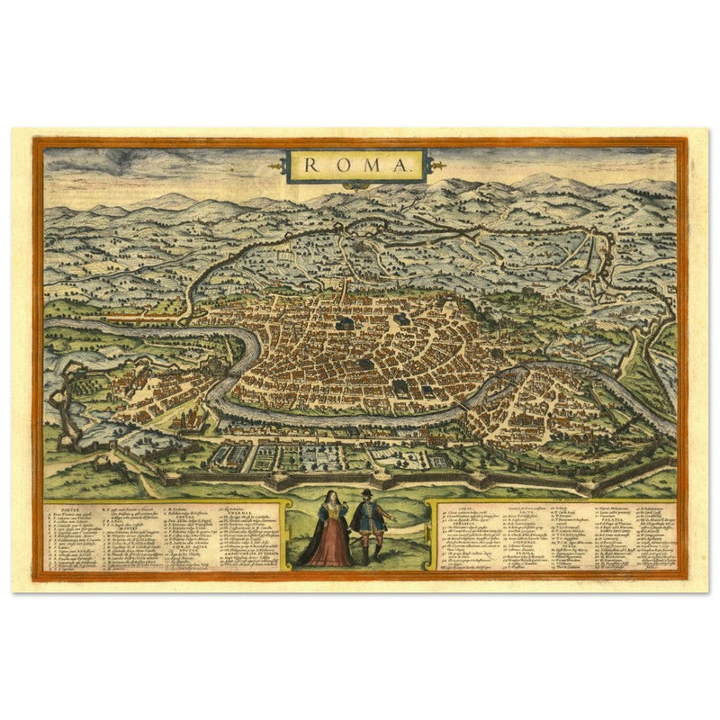 Rome Italy antique vintage city map. 1572 ancient map of the italian capital by Georg Braun and  Frans Hogenberg.