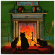 Cats in front of fireplace  vintage print 1906