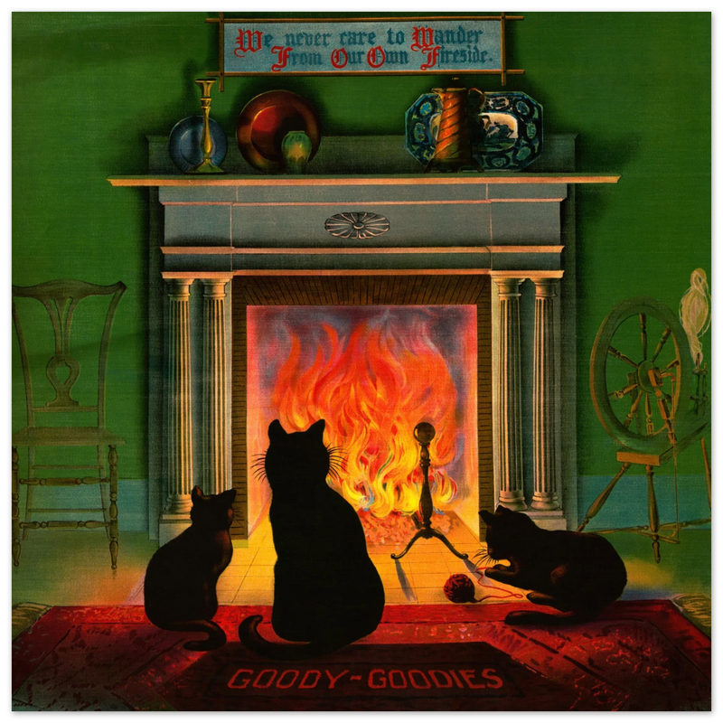 Cats in front of fireplace  vintage print 1906