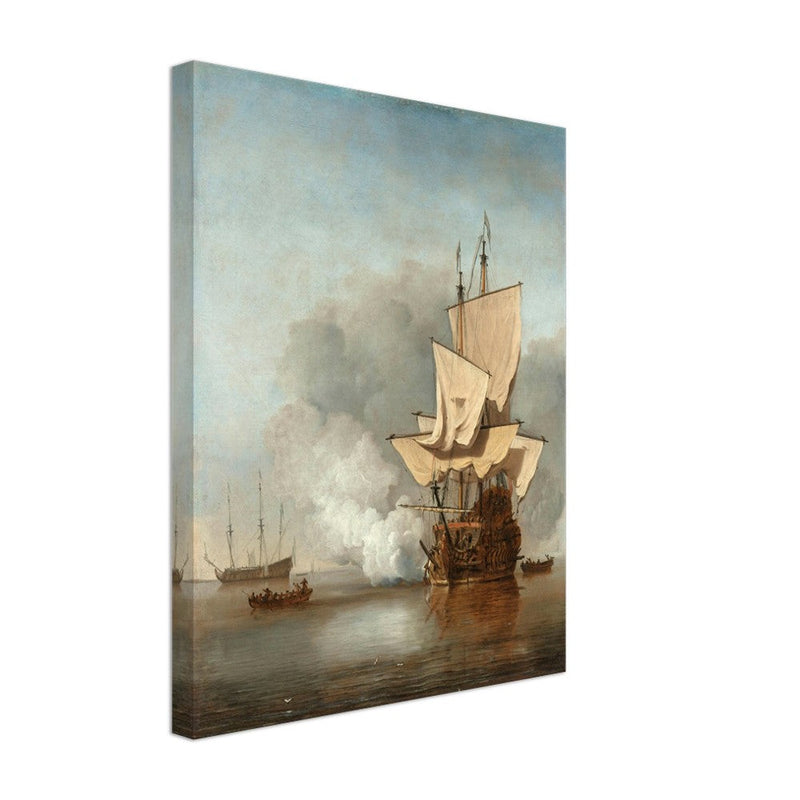 Willem van de Velde the canon shot. Marine painting.
