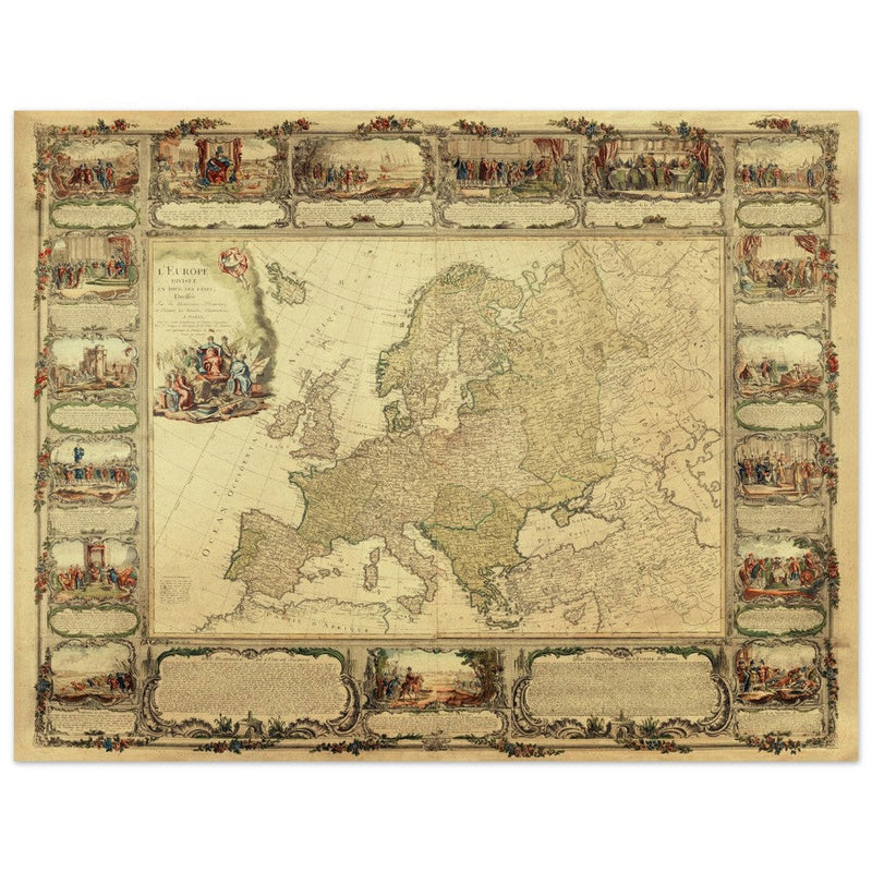 Ancient old map of Europe.  of antique illustrated european map. . XVIII Century
