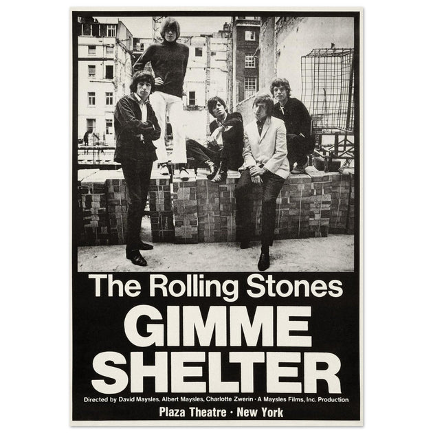 The Rolling Stones music promo poster for Gimme Shelter film at the Plaza Theatre in New York.