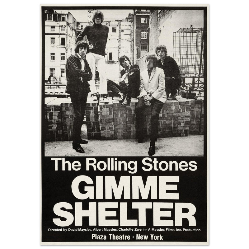 The Rolling Stones music promo poster for Gimme Shelter film at the Plaza Theatre in New York.