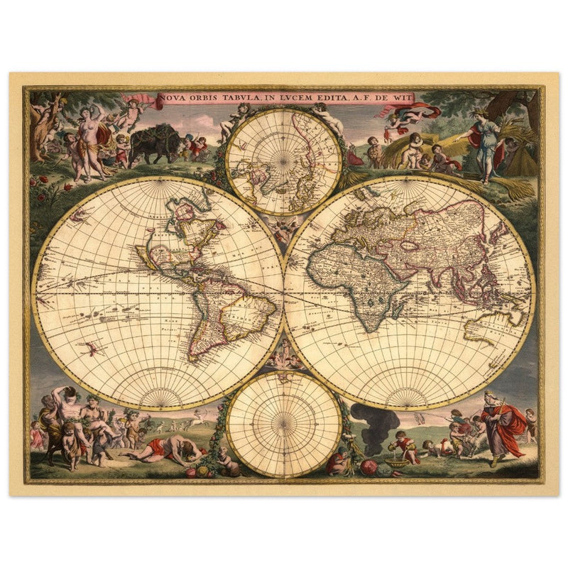 1682 Ancient double hemisphere world map by Frederick de Wit . Nova Orbis Tabula .