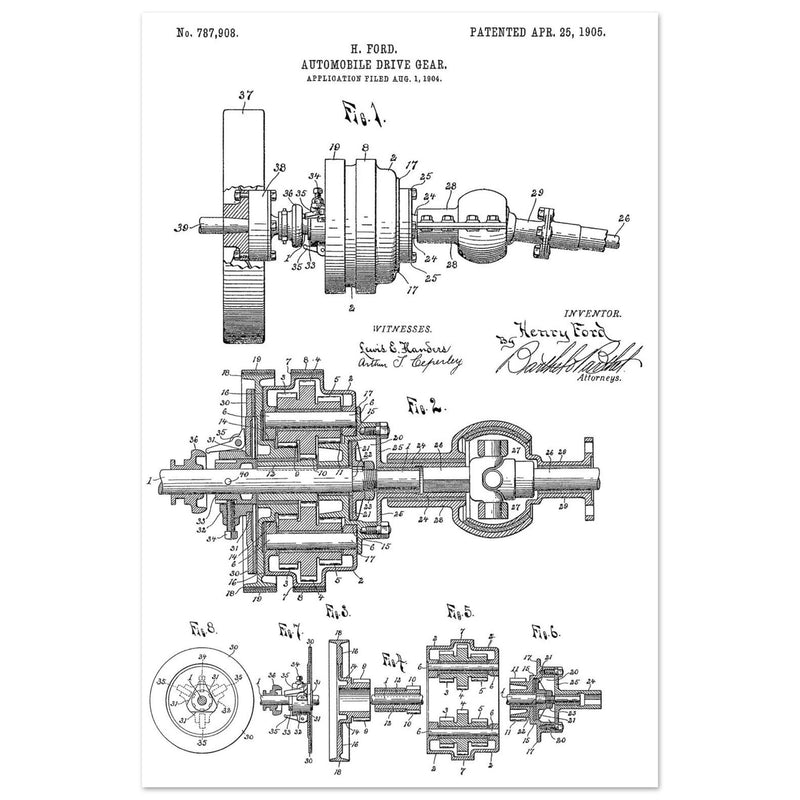 Automobile Drive Gear patent 787908 by Henry Ford. Vintage car