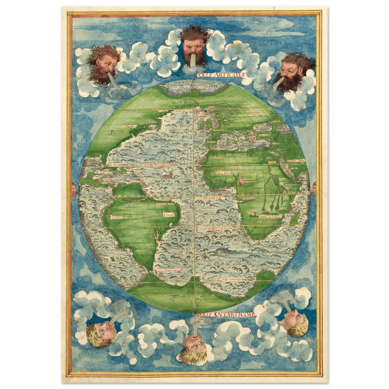 Ancient world map poster reproduction by Guillaume Le Testu 1555