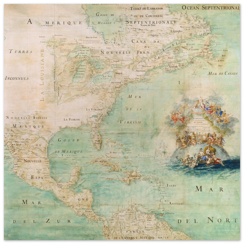 Ancient map of North America poster reproduction of 1681. Carte de l'Amérique Septentrionale et Partie Meridionale by Jean-Baptiste Louis Franquelin