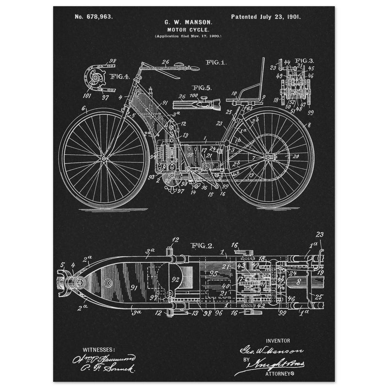 Motorcycle old patent by G. W Manson.