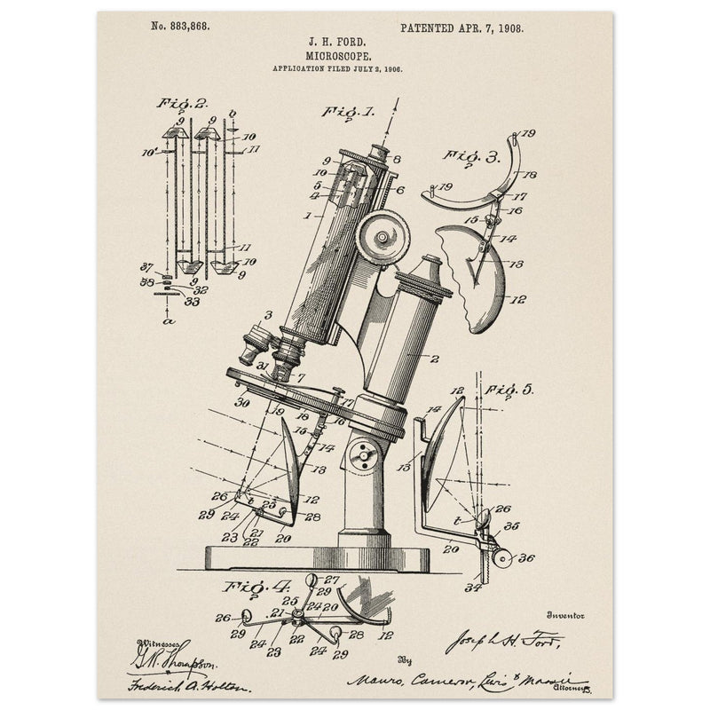 vintage microscope patent by J H Ford.