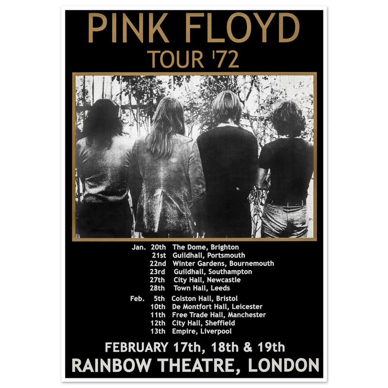 Pink Floyd music concert poster part of tour 72 Rainbow Theatre London.