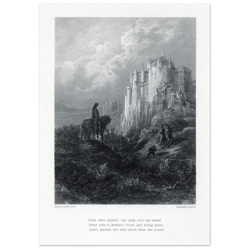 Gustave Dore illustration of King Arthur legend . Camelot . From the book Idylls of the King by Alfred Tennyson.