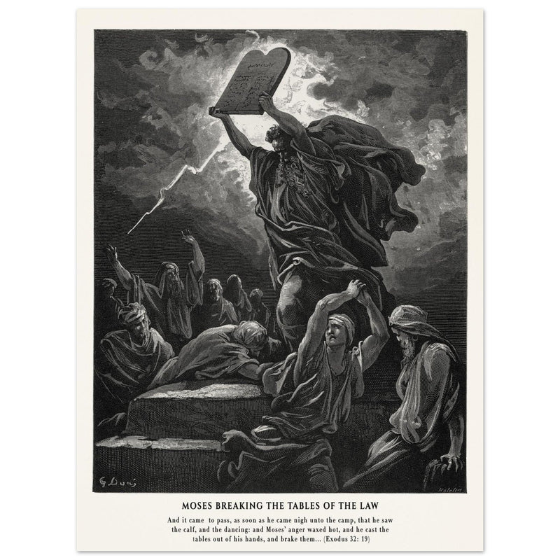 Gustave Dore The Bible engraving print . Moses breaking the Tables of the Law .