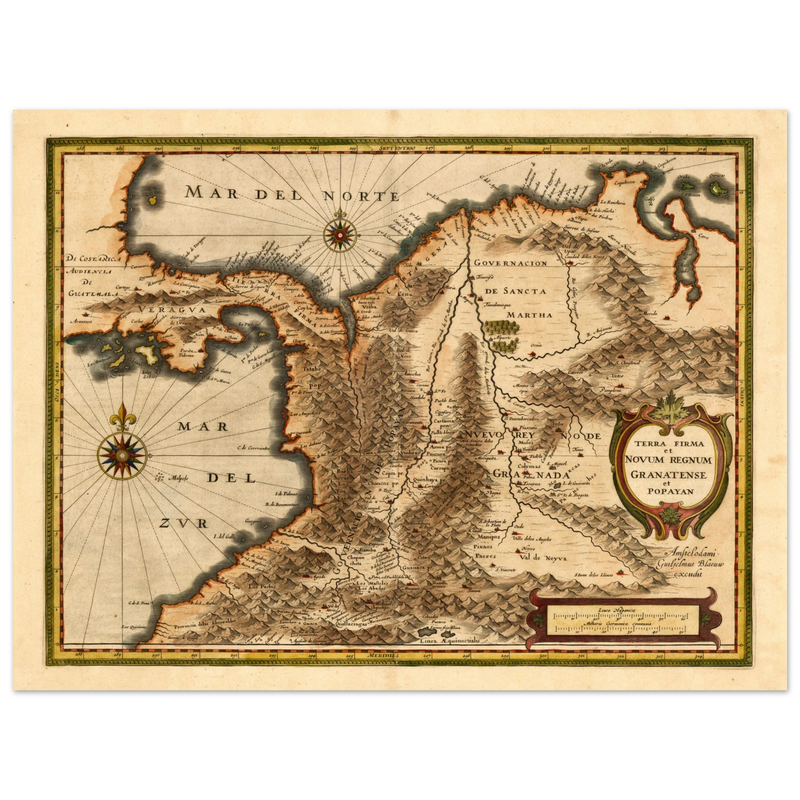 Ancient map print of Central America and the northwestern part of South America 1631.