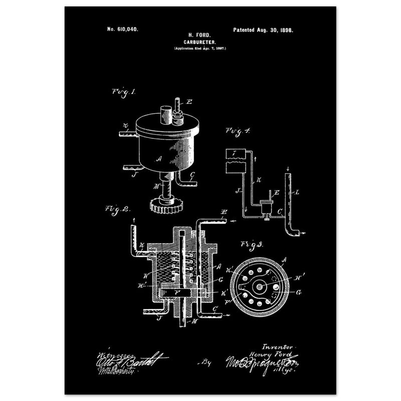Carbureter vintage patent illustration by John Ford.