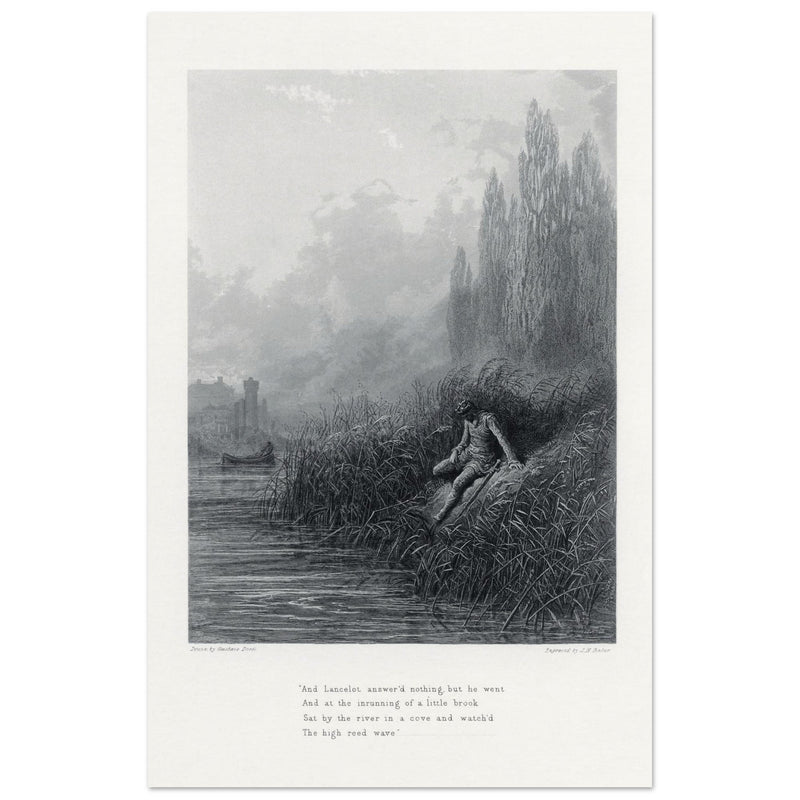 Gustave Dore illustration of King Arthur legend . The Remorse of Lancelot. Book Idylls of the King by Alfred Tennyson.