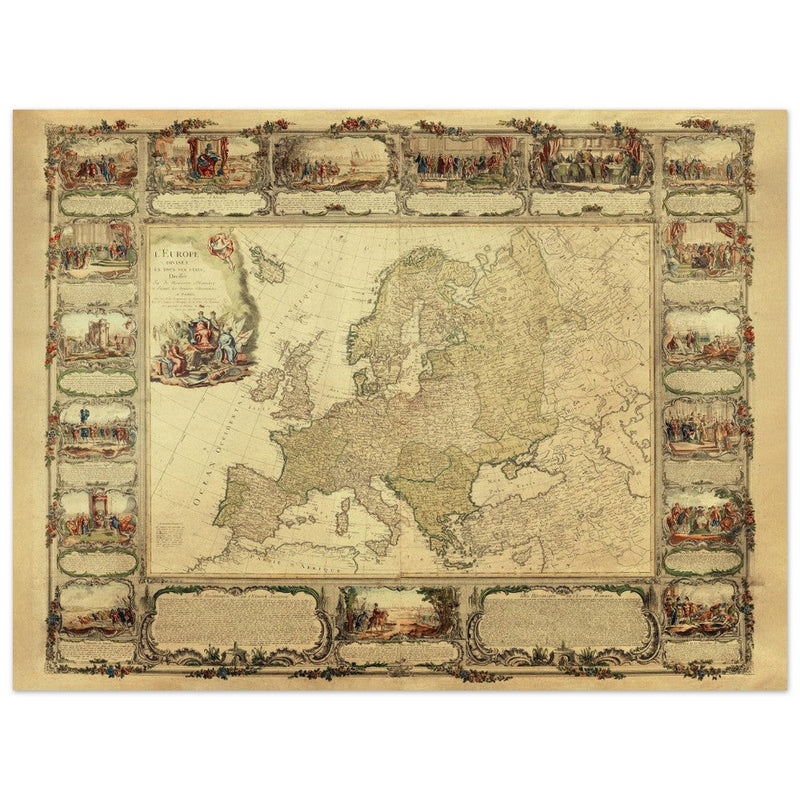 Ancient old map of Europe.  of antique illustrated european map. . XVIII Century