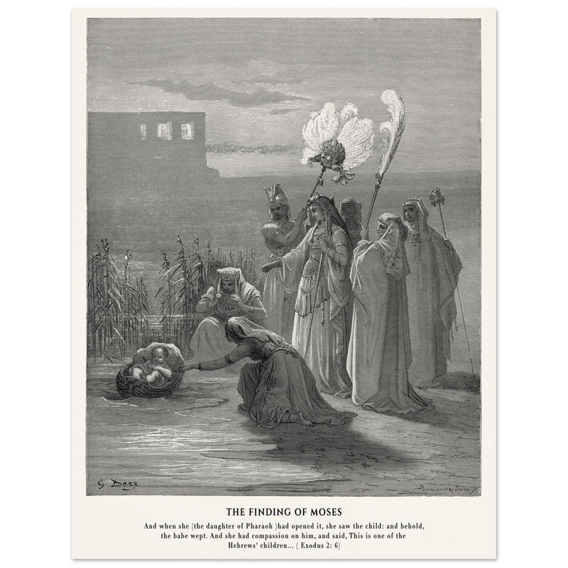 Gustave Dore The Bible engraving print . The finding of Moses illustration .
