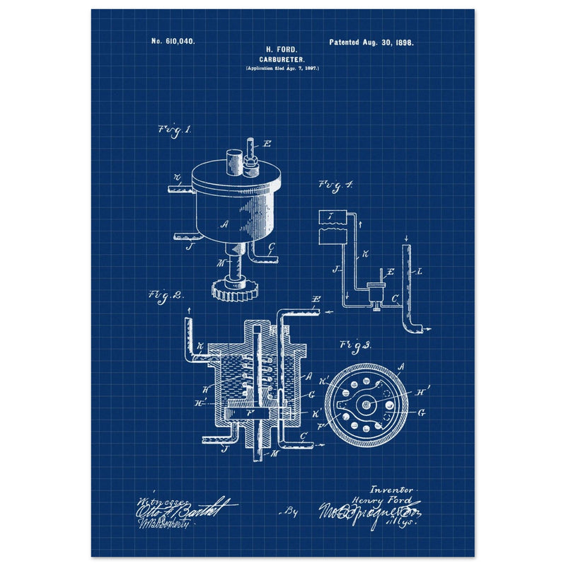 Carbureter vintage patent illustration by John Ford.