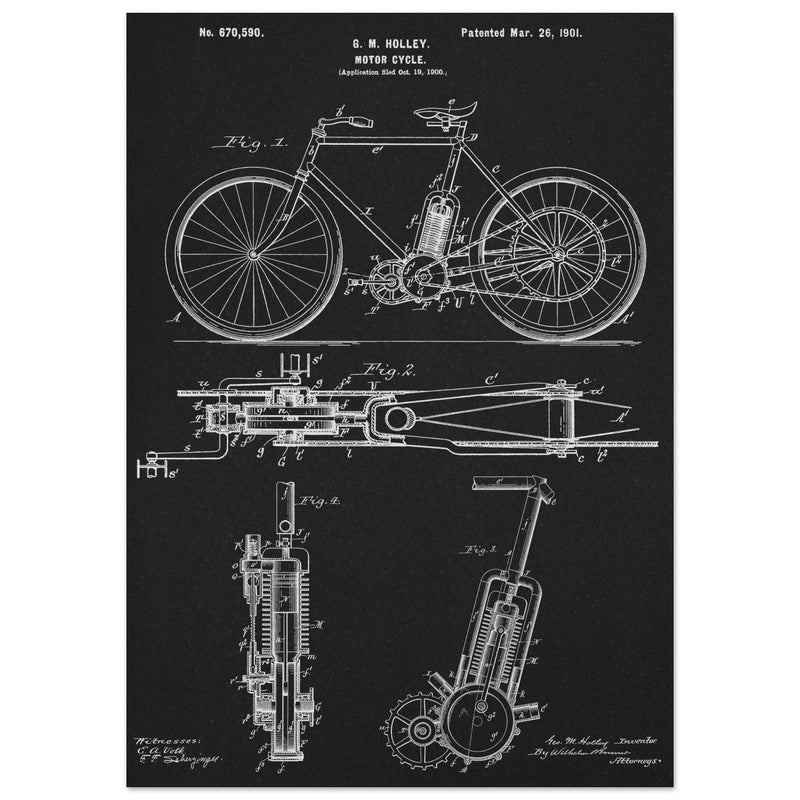 vintage motorcycle patent by G. M Holley.