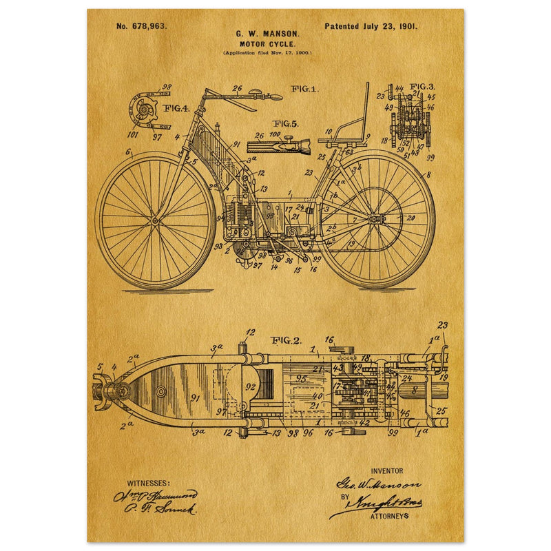 Motorcycle old patent by G. W Manson.