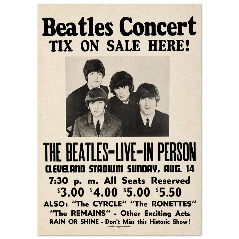 The Beatles music poster. Performance in Cleveland Ohio stadium in 1966.