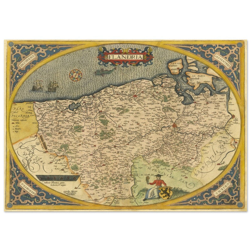 Ancient map of Flandria by Abraham Ortelius 1584. Vintage map  .