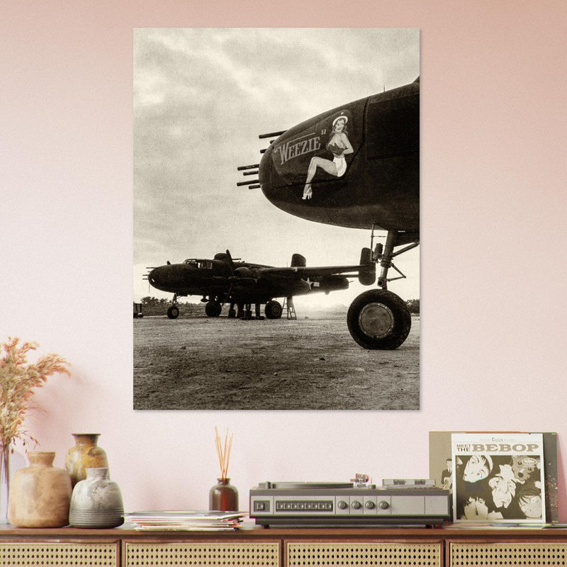 World War 2 poster.  B 25 airplanes in the Pacific front .