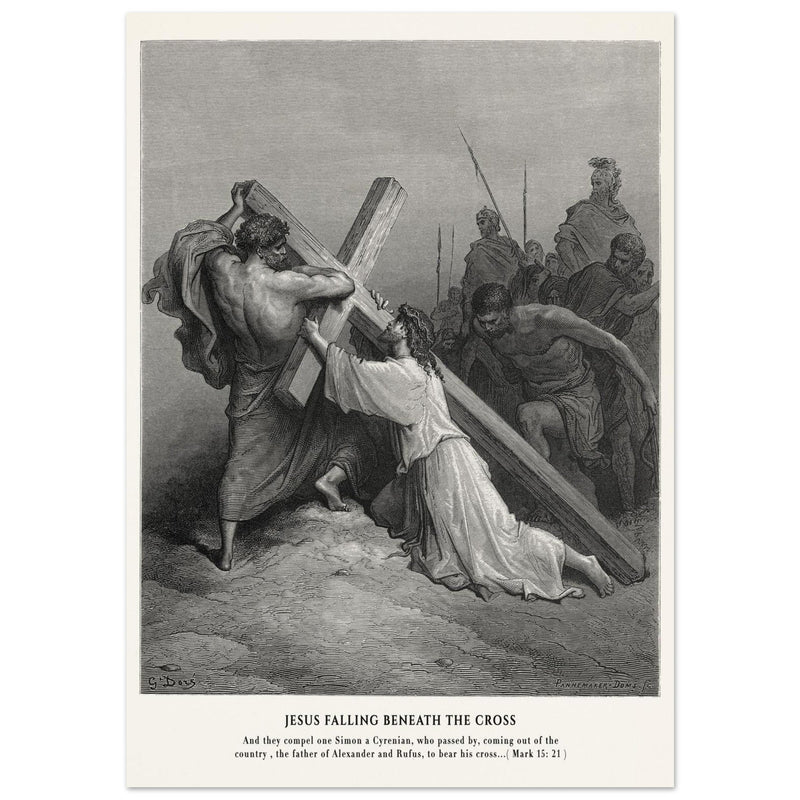 Gustave Dore The Bible engraving print . Jesus falling beneath the cross .