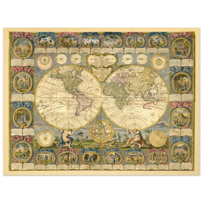 Ancient world map of 1776 by Abbe Clouet Double hemisphere world map.