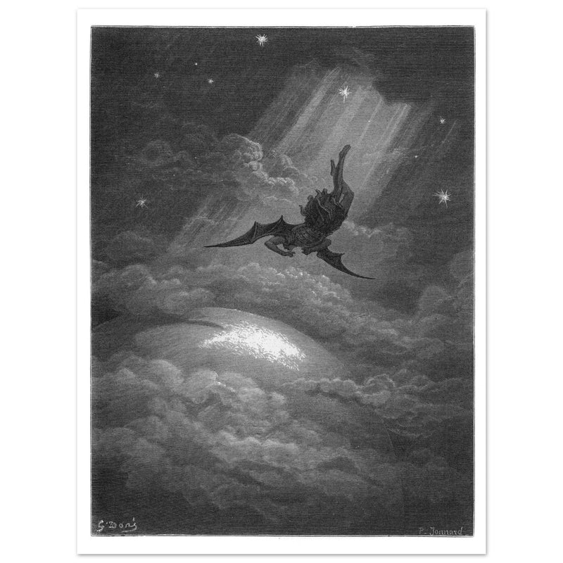 Gustave Dore Paradise Lost engraving . Satan descent to Earth.