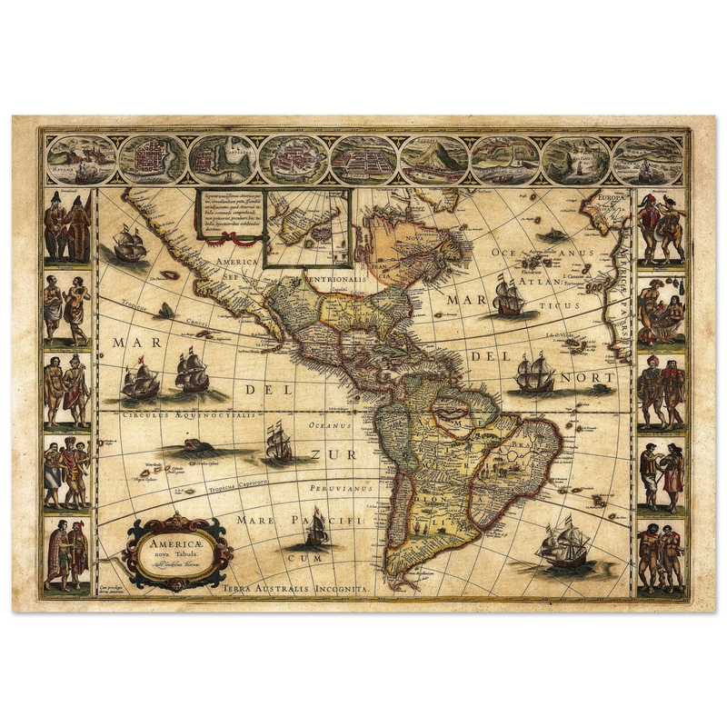 America antique map by Willem Janszoon.