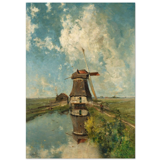 Old dutch windmill painting by Paul Gabriel XIX Century.