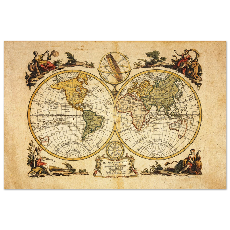 Ancient world map print. Il Mappamondo o sia Descrizione Generale del Globo by Antonio Zatta