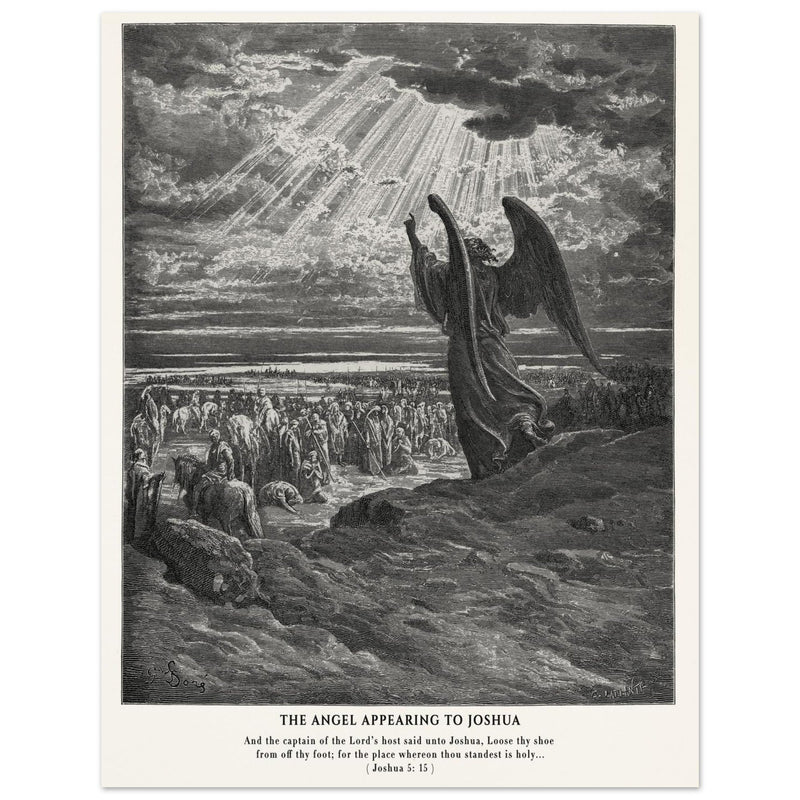 Gustave Dore The Bible engraving print . The angel appearing to Joshua .